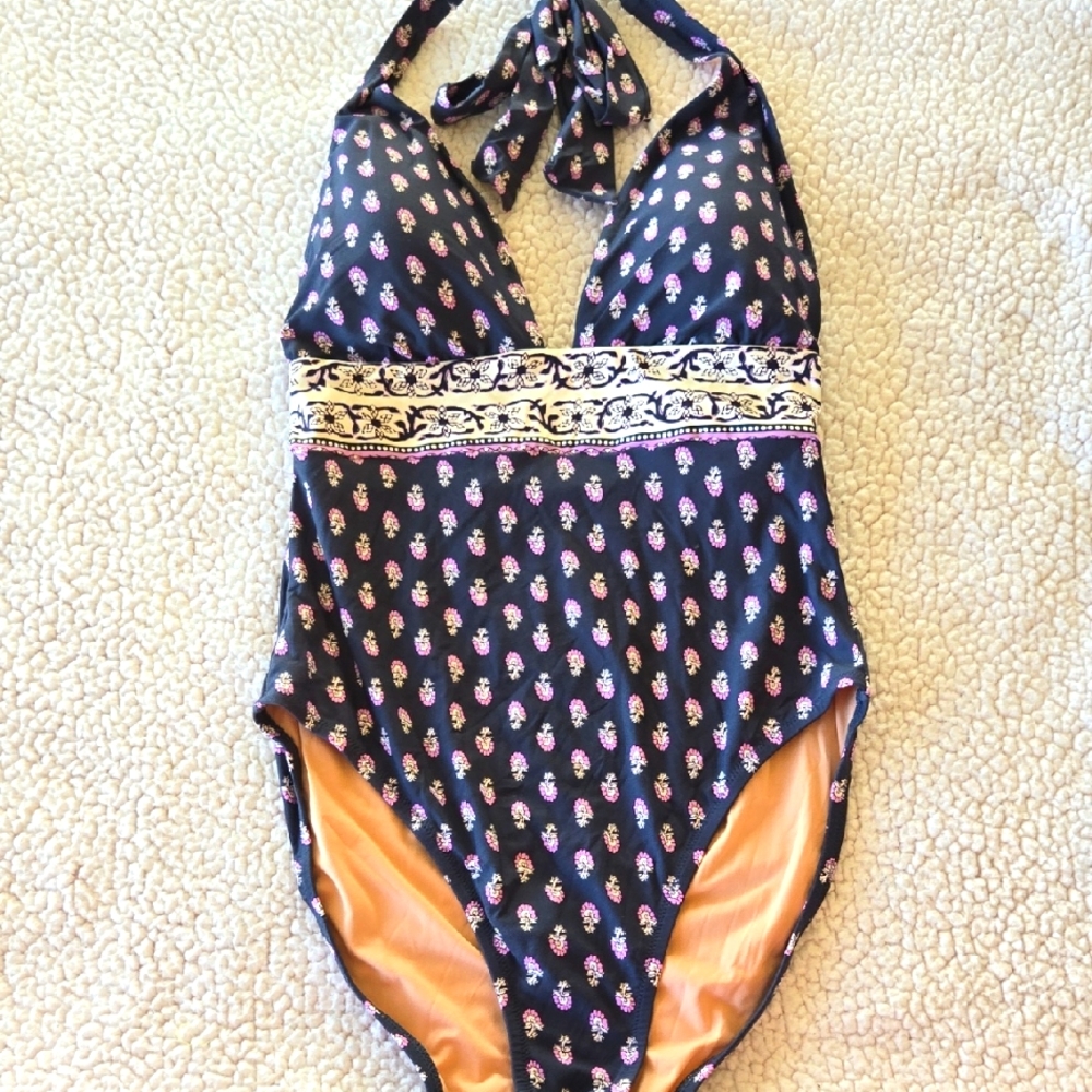 J. Crew Navy and Pink One Piece Swimsuit